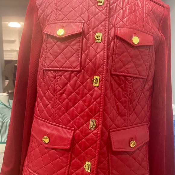 Nygard Collection Red leather jacket with knit sleeves-Medium 10-12 - Picture 1 of 12